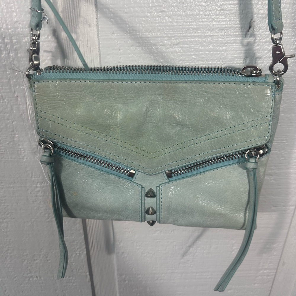 Botkier Trigger Womens Blue Leather Studded Zipper Crossbody Shoulder Bag EUC - Picture 3 of 12